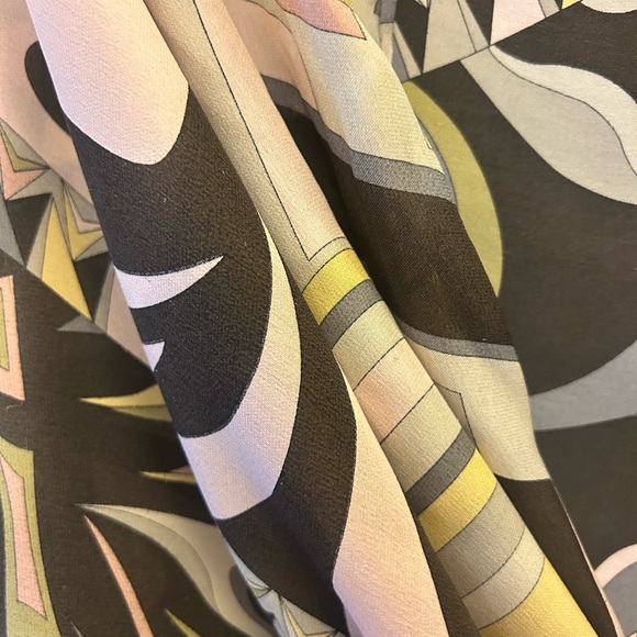 Pucci-Inspired Carlisle 100% Silk Scarf. Oblong 58”x19” Pink, Brown, Gray, Green - Picture 3 of 6
